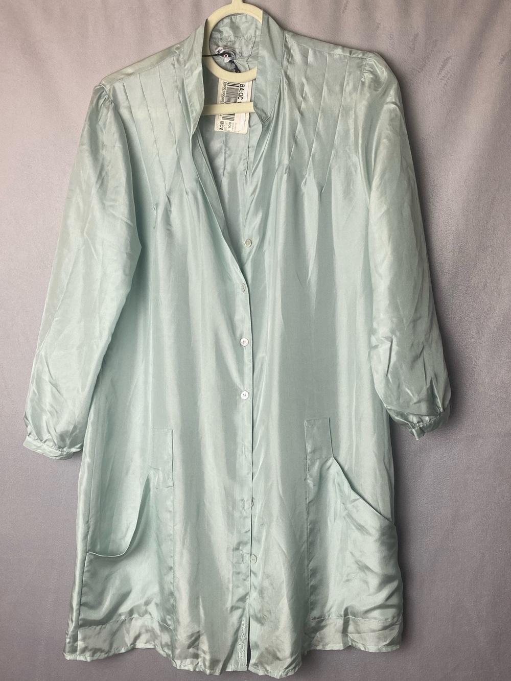 Vintage Ben Sherman 100% Silk Tunic Blouse Y2K Minimalist Sage Shirt Dress